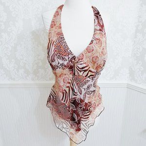 Cache  Halter Top Brown Abstract Print Size Medium SEXY